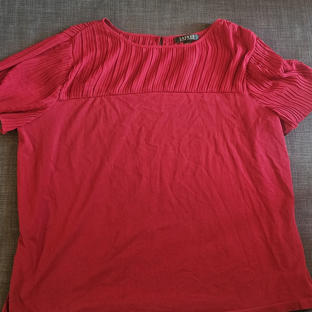 Ralph Lauren Red Ribbed Short Sleeve Blouse